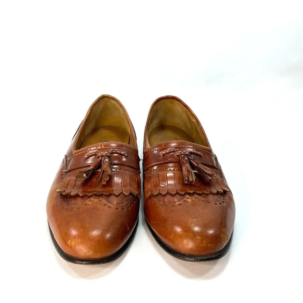 Mens Stacy Adams Cognac Wingtip Oxford Leather Dress Shoes Size 9M Slipon Brazil